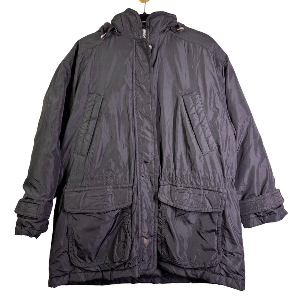 EDDIE BAUER Coat XL Goose Down Wool Parka Full Zip and Snap Pockets Cinch Waist‎